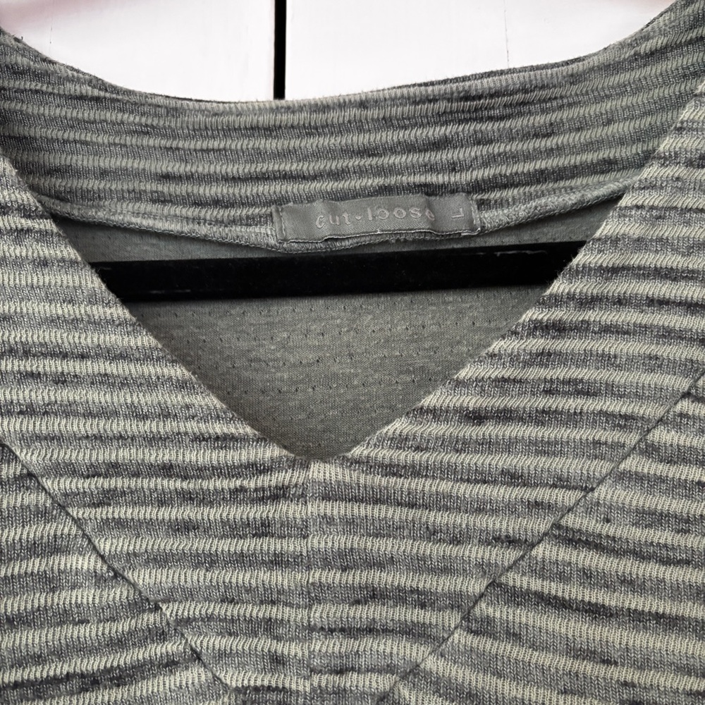 Cut Loose Green Striped V-Neck Tunic Top Shirt Blouse Boxy Lagenlook Size Large - Picture 3 of 13